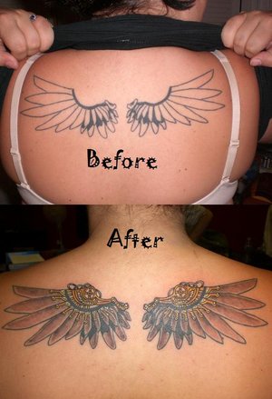 brautiful light blue angel wings tattoo design a new scar/marking,