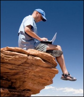 cloud delivery illustration man on cliff