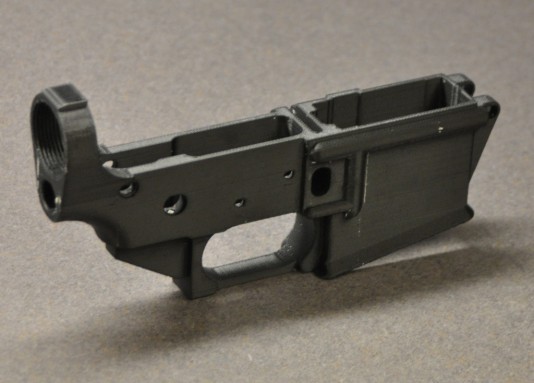 The lower receiver of an AR-15 assault rifle, the part removed from the Thingiverse library of user-contributed 3D printing models. (Source: ExtremeTech)