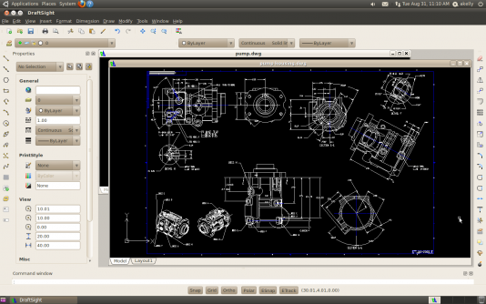 DraftSight is a DWG-compatible 2D drafting program that runs in Windows, Mac, and as shown here, in Linux. (Source: Dassault Systèmes) 
