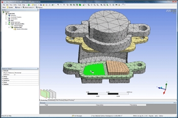 A brake caliper assembly imported from SpaceClaim into Ansys Workbench, with and without mesh. (Source: SpaceClaim)