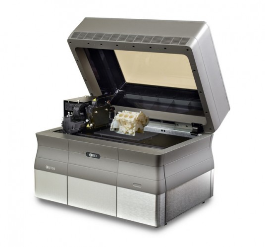 The Objet Connex 350 is a medium-build multi-material 3D printer. Objet technology allows users to simulate diverse mechanical and physical properties because of its dual-material print heads. (Source: Stratasys)