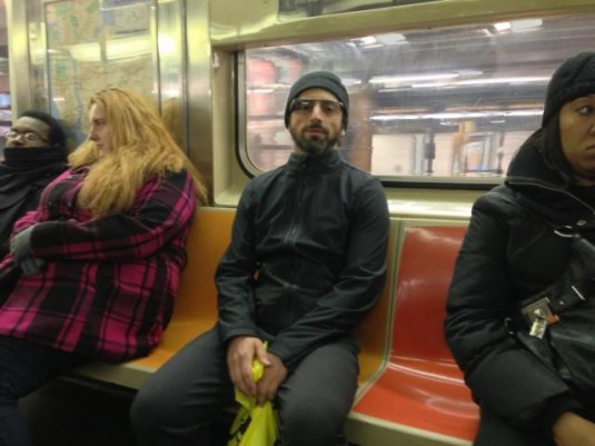 Sergey Brin tests out Google Glass on a New York Subway; spotted by Noah Zerkin, published in The Guardian (UK).  