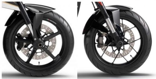 Previous KTM wheel design (left) and 2013 wheel design (right). (Source: KTM)