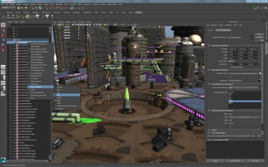 Scene Assembly lets complex assembles be grouped and defined for easy access, and they can be referenced with lightweight place markers to enable so they can be easily called up and worked with in Maya’s upgraded Viewport 2.0. (Source: Autodesk)