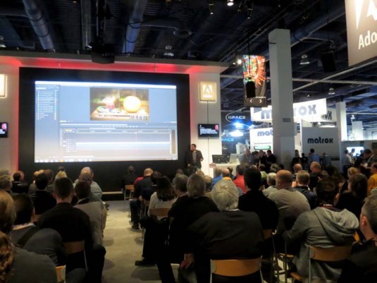 Adobe’s booth at the National Association of Broadcasters (NAB) convention stayed busy as the company showed off new technology including Adobe Anywhere and 3D integration with Maxon. (Source: JPR)