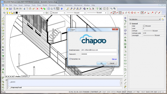 The latest release of BricsCAD includes support for cloud-based project collaboration platform Chapoo. (Source: Bricsys)