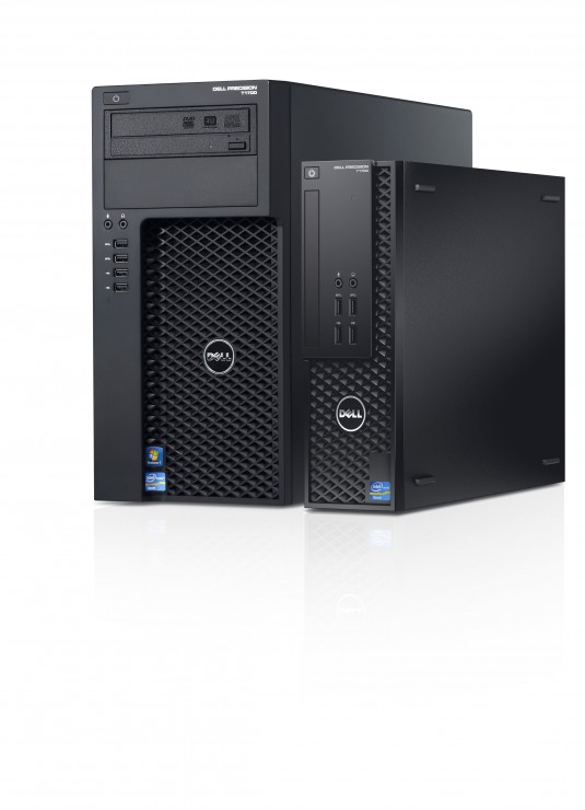 The Dell Precision T1700 mini-tower, left, and the new small form factor version, right. (Source: Dell)