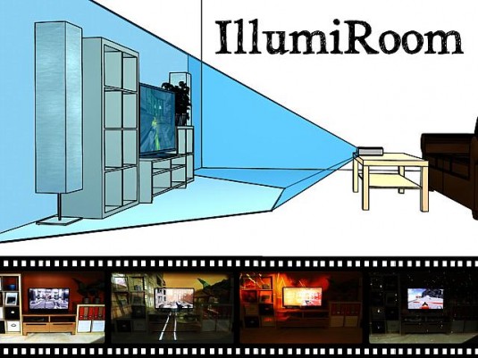 IllumiRoom: Peripheral Projected Illusions for Interactive Experiences