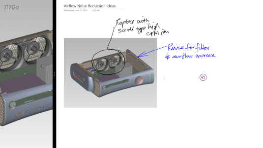 JT2Go from Siemens PLM is for Windows 8 only, and includes the ability to send any view to Microsoft OneNote. (Source: Siemens PLM)