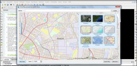 Any map in a company’s ArcGIS Online database can now beintegrated into a DraftSight drawing. (Source: Graebert GmbH)