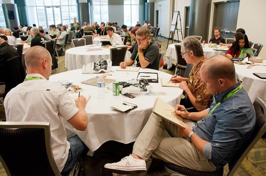 Some of the 250 participants in the 2012 Siggraph Business Symposium taking notes during a group session. (Source: Siggraph)