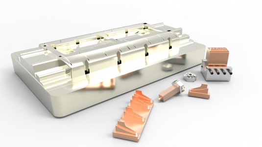 An electrode panel and parts crated from computer aided milling using Delcam software. (Source: Delcam)  