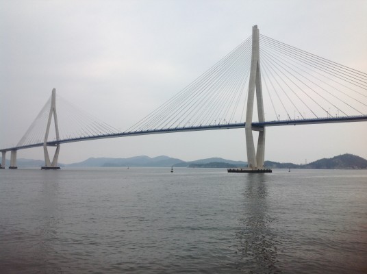 The Mokpo Bridge in South Korea, the 36th longest cable-stayed  bridge in the world, is nominated for an award in the category Innovation in Bridges at the 2013 Bentley Year in Infrastructure conference. (Source: Jjw257, via Creative Commons)