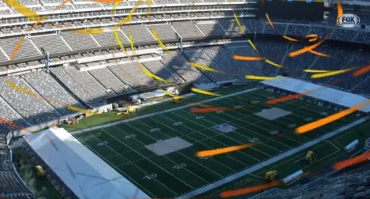 Fox Sports will use Autodesk simulation technology to superimpose real-time wind currents onto the image of MetLife Stadium during Super Bowl XLVIII. (Source: Autodesk and Fox Sports)  