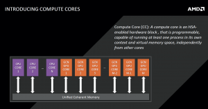 AMD is using the term compute cores to describe both CPU and GPU processors to make  the point that from now on, they'll be able to work concurrently in AMD's APUs. 