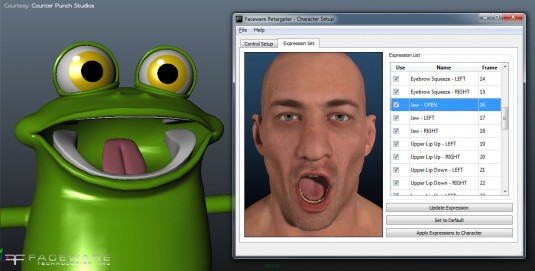 Faceware Retargeter works with Autodesk animation tools to create facial animation. (Source: Faceware) 