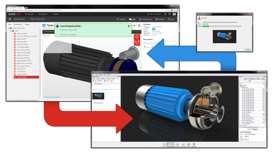 GrabCAD accepts all leading mechanical CAD formats, and has links to several other CAD-related services including Keyshot for 3D rendering and visualization, shown here. (Source: Luxion)