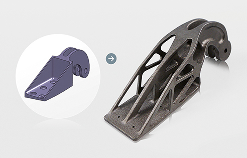 The conventional design of an assessed steel cast bracket (left) and titanium bracket with optimized topology made by using DMLS technology (Source: EADS)