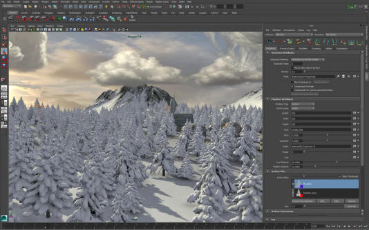 The new XGen Arbitrary Primitive Generator in Maya enables artists to create and groom hair, fur, and feathers on characters, and populate large landscapes with grass, foliage, trees, rocks, and debris trails. (Source: Autodesk)