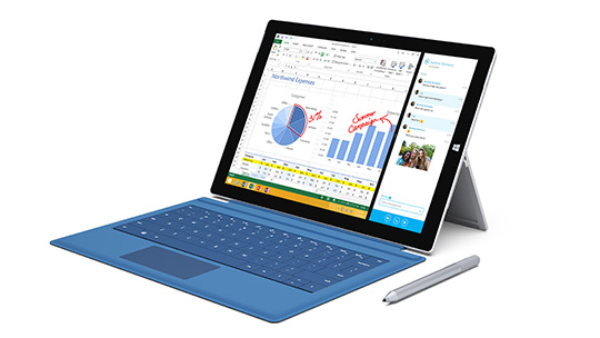 Surface Pro 3 has a 12-inch ClearType Full HD display, 4th-generation Intel Core processor, up to 8gb of RAM and up to nine hours of Web-browsing battery life, starting at $799. The keyboard/cover and pen are extra, as are an Ethernet connection and a docking station. (Source: Microsoft)