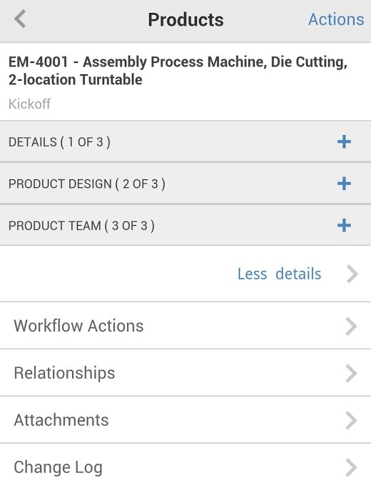 Status lists in PLM 360 Mobile allow real-time access to project data from any location. (Source: Autodesk)
