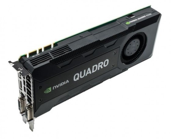 Too late to affect second quarter results, Nvidia refreshed its Quadro line, including the new K5200 shown here. The new unit ships with 2304 CUDA cores and uses a 256-bit memory bus and can hold up to 8GB VRAM.  (Source: Nvidia)