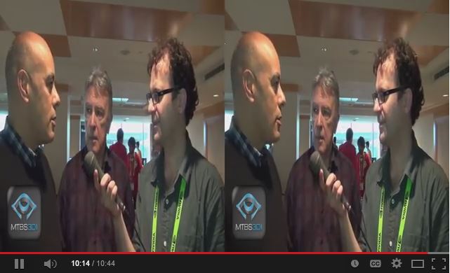 You don’t have double vision, this is a screen grab of the MTBS3D stereoscopic 3D  interview by Neil Schneider, founder of Meant To Be Seen 3D, with (far left) Dr. Lincoln Wallen, CTO of DreamWorks, and Dr. Jon Peddie, President of Jon Peddie Research.