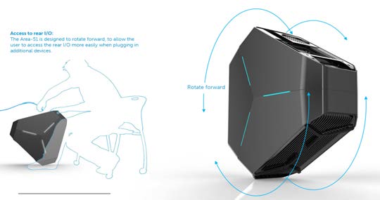 Alienware’s Area-51 provides easy access to front controls and rear I/O. (Source: Alienware)