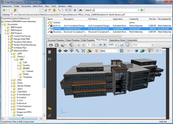 ProjectWise offers complex information management designed for larger firms on large AEC projects. The new cloud-based version is expected to appeal to a larger audience of smaller firms. (Source: Bentley Systems)