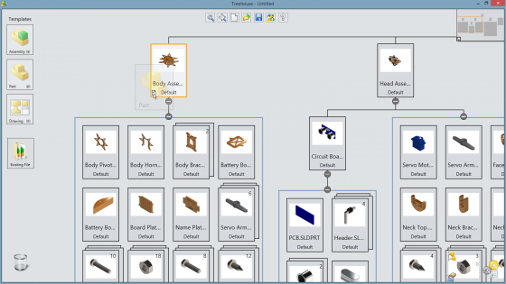 Treehouse provides a graph of project elements in an assembly-like view. (Source: Solidworks)
