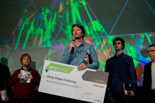 Winning the Early Stage Challenge at the Nvidia GPU Technology Conference helped GPU-powered startup Map-D bring visual interactivity to big data. CEO Tom Graham accepts the award at the 2014 conference. (Source: Nvidia)