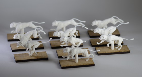 Ten poses of a cougar were printed on a Stratasys Fortus 360mc fused deposition modeling printer. (Source: Autodesk)