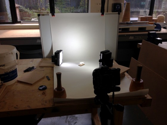 The tabletop set at Huddersfield University Design Development Centre for recording the final stop-motion video. (Source: Autodesk)