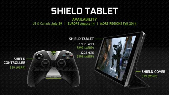 The new Shield Tablet (right) and its optional handheld game controller. (Source: Nvidia)