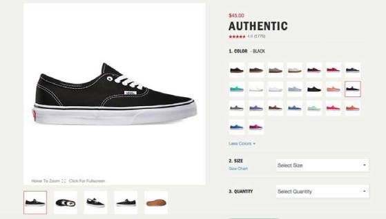 Van’s Shoes uses RTT technology to create a fully digital catalog—no shoes were photographed for this page. (Source: Vans.com)