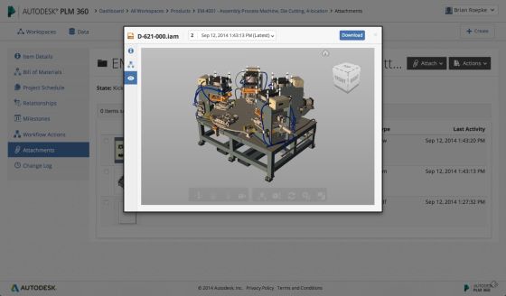 Autodesk PLM 360 is associated with design and engineering, but Autodesk sees a role for it in computer-aided manufacturing. (Source: Autodesk)