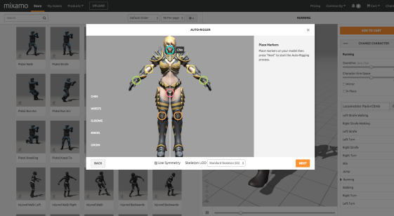 Integrated character rigging is a key element of the Mixamo service. Users can import a character or create one from the online library of asset parts. (Source: Mixamo)