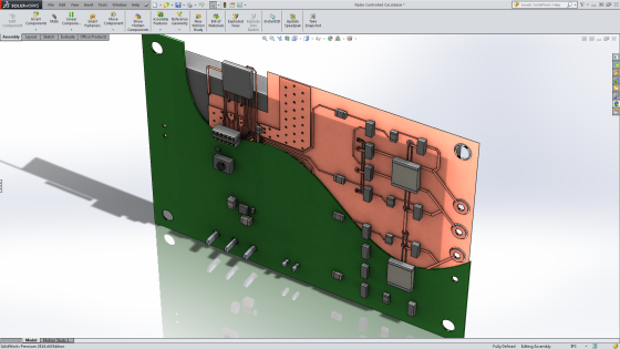 A printed circuit board design from PCBWorks modeled in SolidWorks. (Source: Altium Ltd.)
