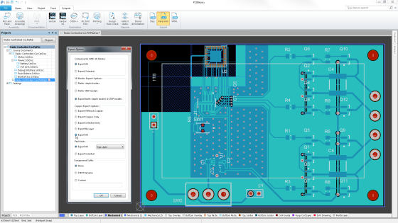 The PCBWorks user interface allows designers to export all or parts of printed circuit designs to SolidWorks. (Soure: Altium Ltd.)