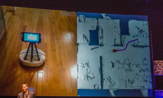 Jeff Powers from Occipital shows how a robot—in this case a Roomba with a mounted iPad—can be aided in navigating through a house with the help of area scans. The tools are all around us: cheap, free, and easy. The trick is knowing what to do with them. (Source: JPR)