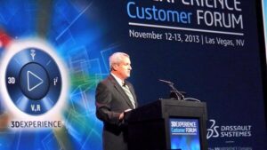 New head of Dassault's North American operations Scott Berkey presents at Dassault's conference in Las Vegas. 