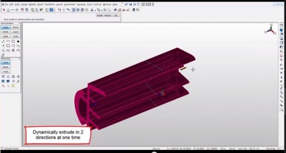 Dynamic Extrude in KeyCreator Direct CAD 2015 allows simultaneous two-direction extrusion of 2D objects into 3D models. (Source: Kubotek USA)