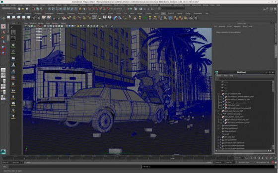 wireframe car in street scene