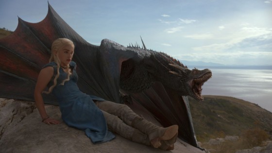 Khalessi Daenerys Targaryen and one of her sweet babies from Game of Thrones Season 5. (Source: Pixomondo)