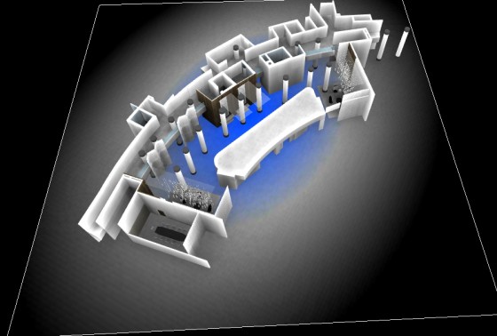 A sheet of photopolymer film with an overhead view of the lobby design plan. (Source: Britto Charette).