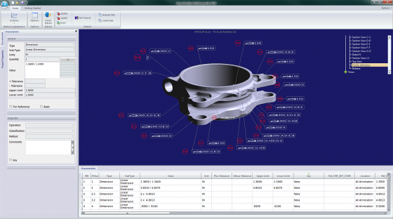 The new release of InspectionXpert can extract key manufacturing data with one click and then post it in balloons for printing as a first-article inspection report. (Source: KeyToData)