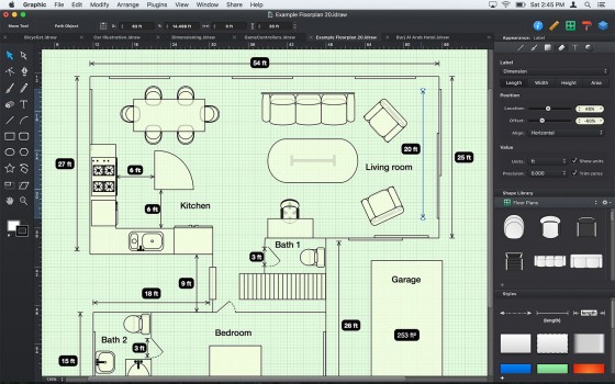 Autodesk Graphic supports drawing at scale with a variety of technical illustration tools and rudimentary dimensioning support. (Source: Autodesk) 
