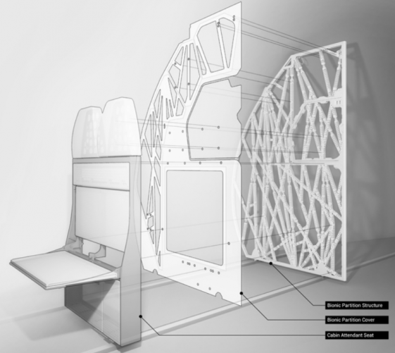 The “bionic partition” designed for the Airbus A320 is assembled with 3D printed components. It is 45% lighter and slightly stronger than the part it is designed to replace. (Source: Autodesk)