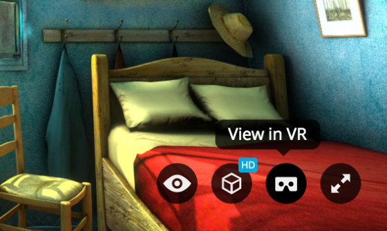 WebGL-based 3D viewer Sketchfab adds support for the Google Cardboard virtual reality viewer. (Source: Sketchfab; “Van Gogh’s Bedroom” based on Vincent Van Gogh’s “Bedroom in Arles” created for Sketchfab by Ruslans3d)